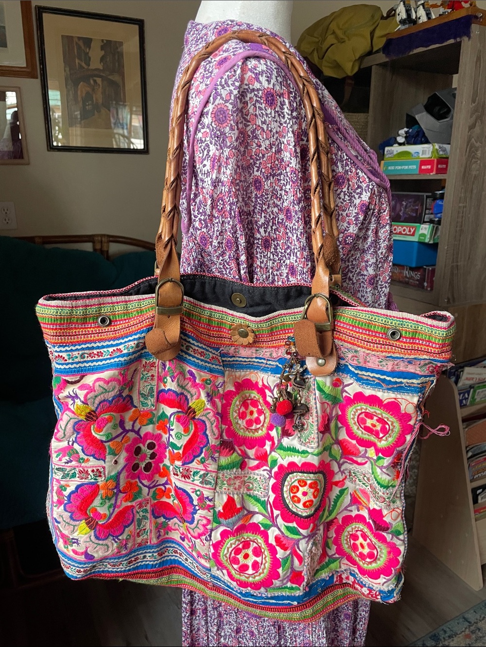 Bohemian Artisan Colorful Embroidered Tote Bag